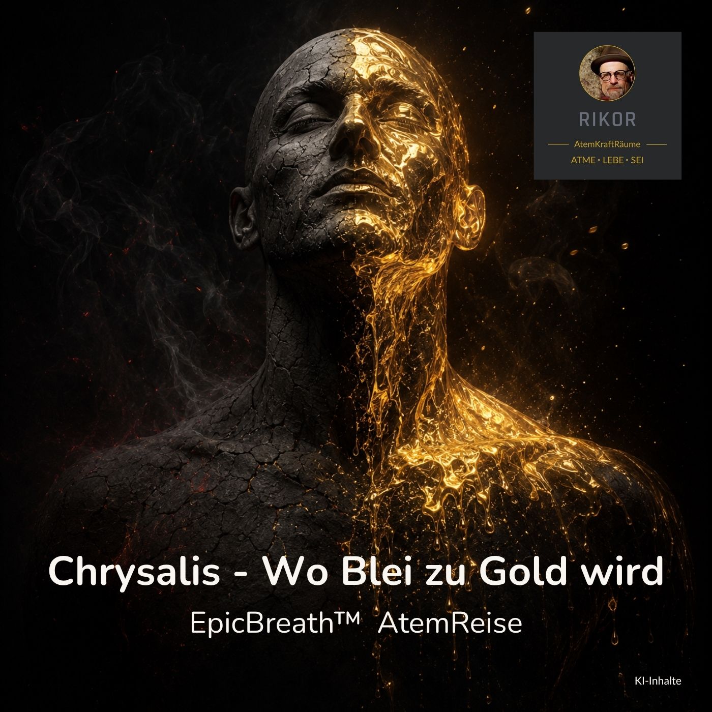 Chrysalis – Wo Blei zu Gold wird · EpicBreath™ AtemReise · Cover: eine dunkle, rissige Gestalt, über die flüssiges Gold rinnt