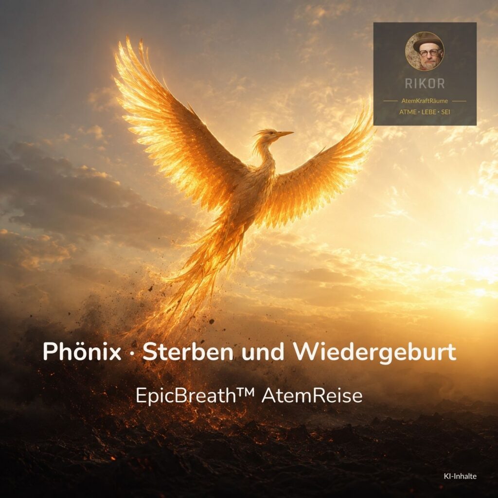 Phönix – Sterben und Wiedergeburt · EpicBreath™ AtemReise · Cover: ein Phönix mit ausgebreiteten Flügeln vor goldenem Himmel
