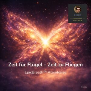 Zeit für Flügel – Zeit zu Fliegen · EpicBreath™ AtemReise · Cover: ein Schmetterling aus Sternennebeln und Licht, dessen Flügel sich vor einem violetten Sternenhimmel entfalten