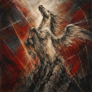 Coverbild zur Pegasus-Trilogie. Weißes geflügeltes Pferd steigt zum Himmel auf